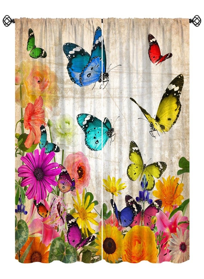 KANEPE Butterfly Curtains, Retro Textured Old Paper Beautiful Butterflies Window Treatments, Rod Pocket Thermal Insulated Drapes 2 Panel Sets for Bedroom Living Room, 42" W X 45" L【Decor】 - Image 1